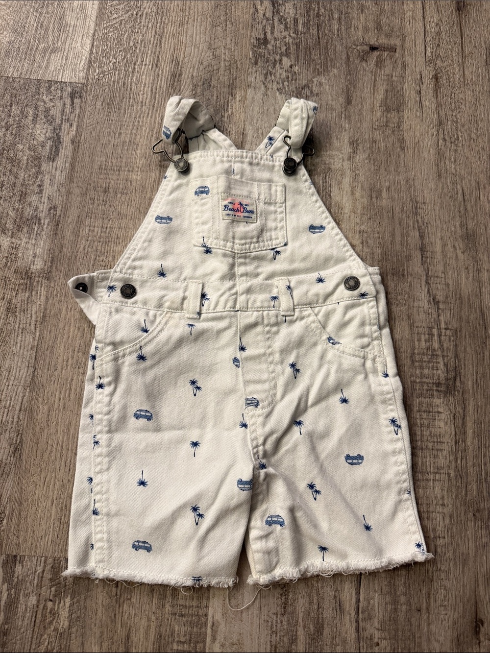 **4 for $15** Kids White Shortall Overalls with Blue Print